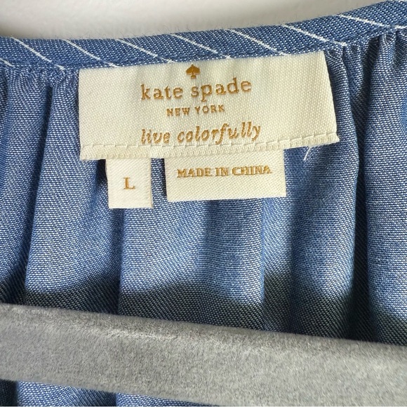 Kate Spade Chambray Short Flutter Sleeve Pheasant Top Size Large Tassel - Picture 5 of 6